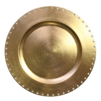 EaMaSy Party 13" Round Gold Jeweled Rim Polypropylene Charger Plate