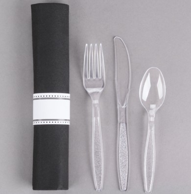 EaMaSy  Party  17" x 17"  Pre-Rolled Linen-Feel Napkin and  Heavy Weight Plastic Cutlery Sets