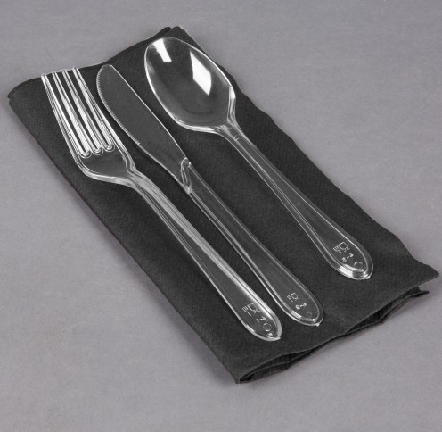 EaMaSy  Party   17" x 17" Pre-Rolled Linen-Like  Napkin and  Heavy Weight Plastic Cutlery Set
