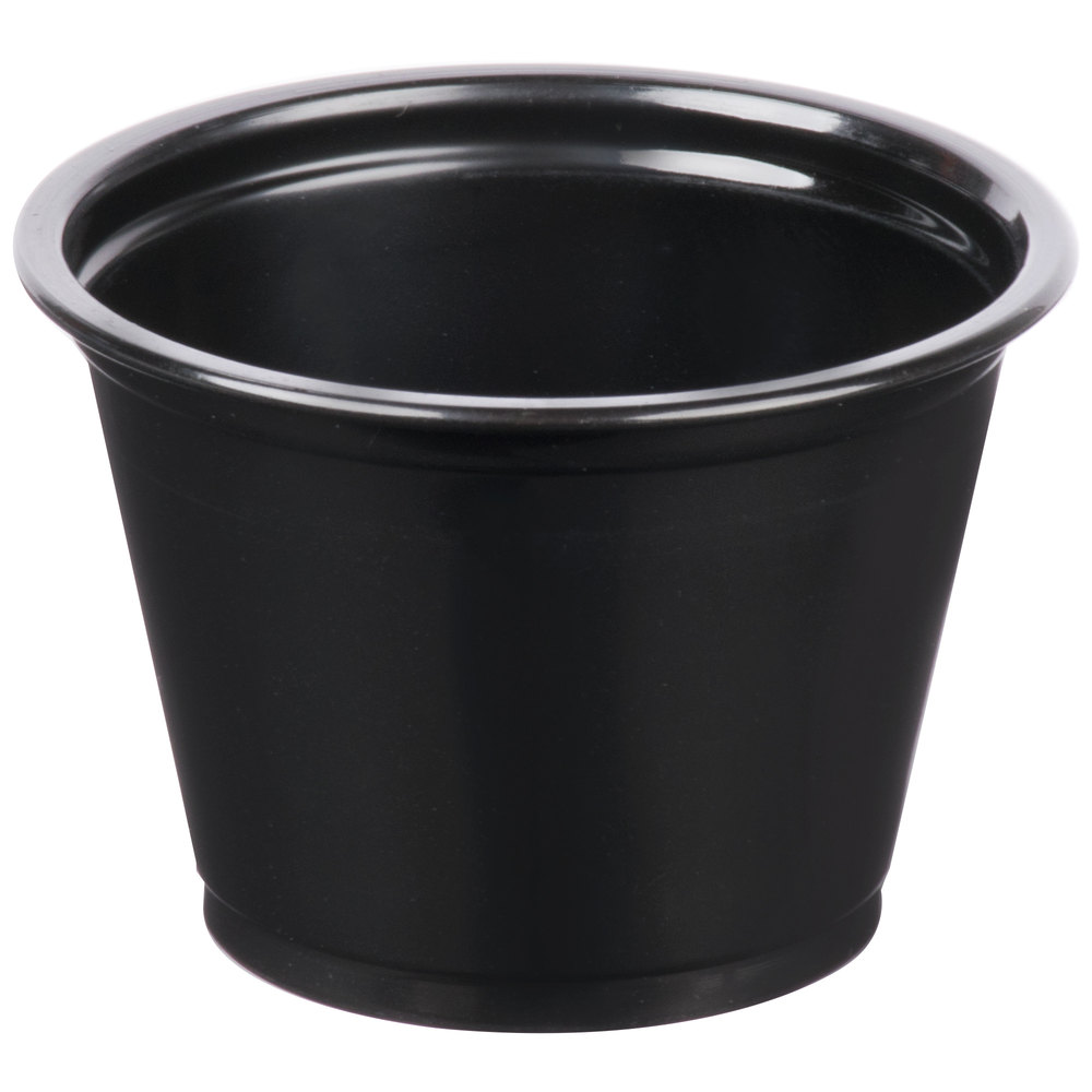 EaMaSy Party  2.5 oz.   Black Plastic Souffle Cup /Portion Cup with Lid
