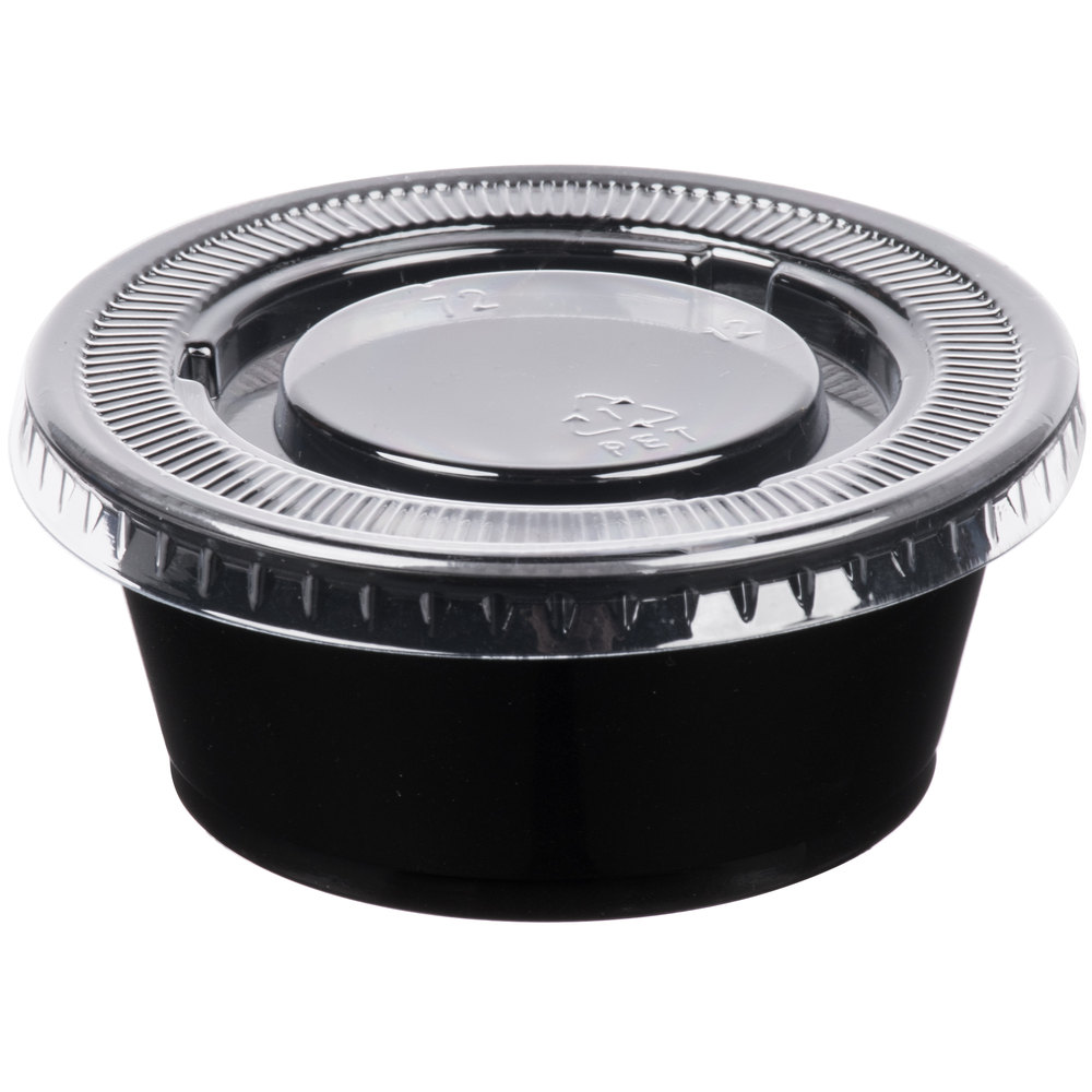 EaMaSy Party  3.25 oz.   Black Plastic Souffle Cup /Portion Cup with Lid