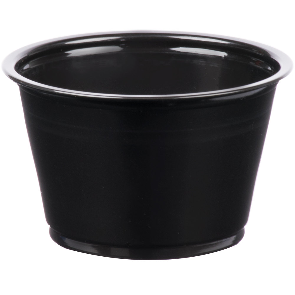 EaMaSy Party  4 oz.   Black Plastic Souffle Cup /Portion Cup with Lid