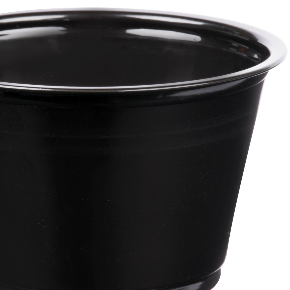 EaMaSy Party  4 oz.   Black Plastic Souffle Cup /Portion Cup with Lid