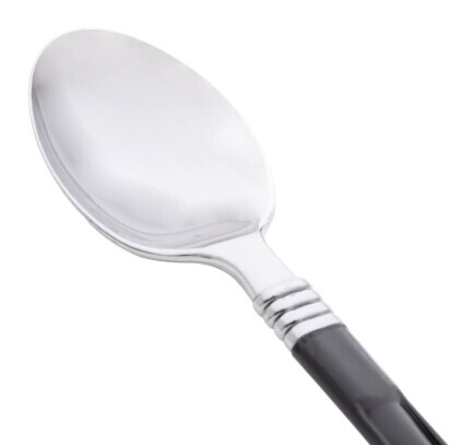 EaMaSy Party  6 1/2" Stainless Steel Look Heavy Weight Plastic Teaspoon with Black Handle