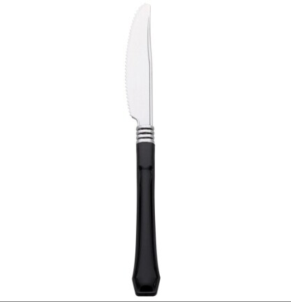 EaMaSy Party  7 1/2" Stainless Steel Look Heavy Weight Plastic Knife with Black Handle