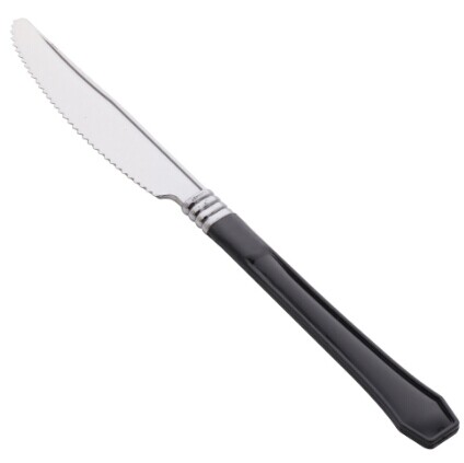 EaMaSy Party  7 1/2" Stainless Steel Look Heavy Weight Plastic Knife with Black Handle