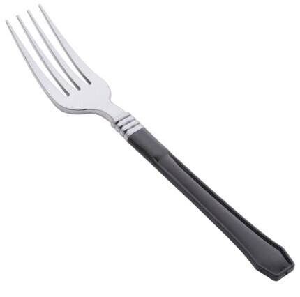 EaMaSy Party  7" Stainless Steel Look Heavy Weight Plastic Fork with Black Handle