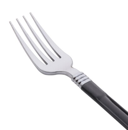 EaMaSy Party  7" Stainless Steel Look Heavy Weight Plastic Fork with Black Handle