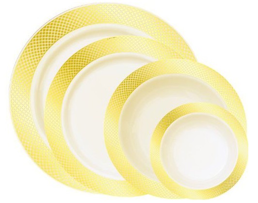 EAMASY PARTY  Decor China-Like Crystal 5 oz. White-Gold Plastic Soup Bowls