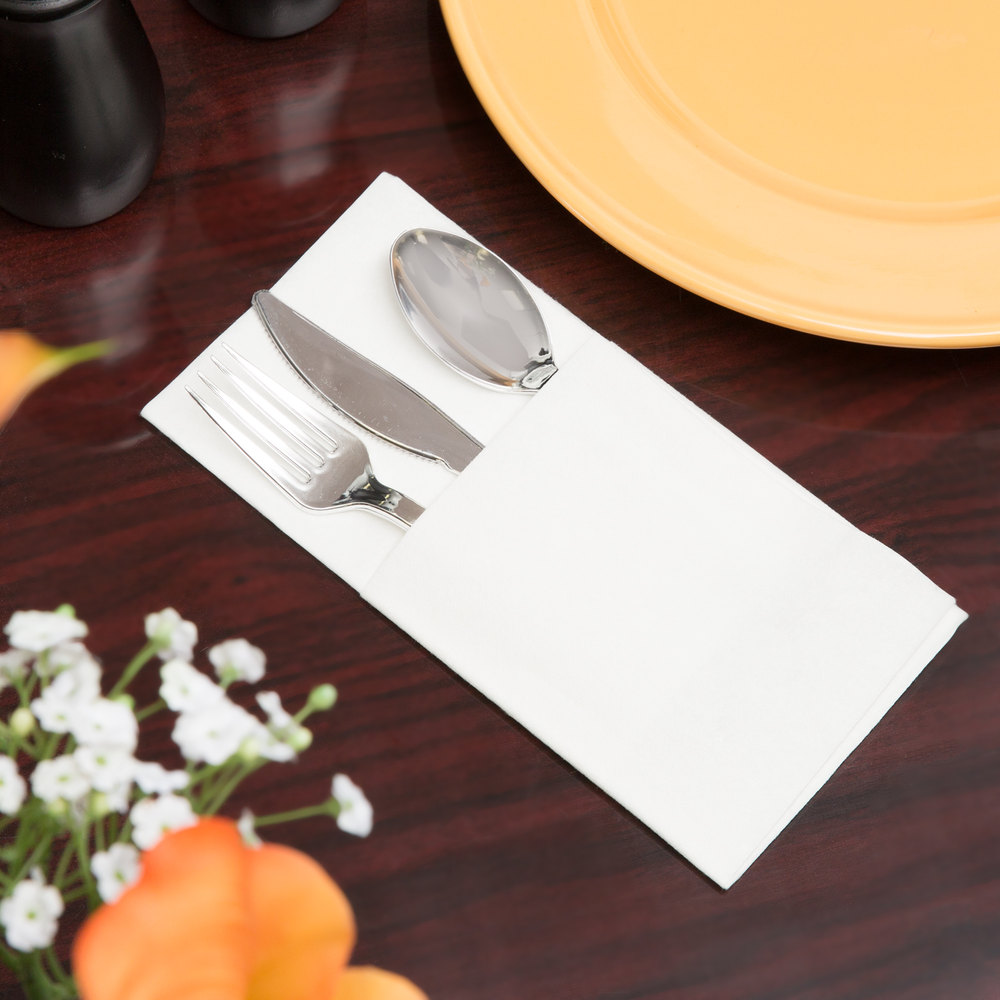 EaMaSy Party  Silver Heavy Weight Plastic Cutlery Set with White Linen-Feel Napkin