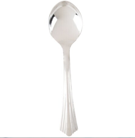 EaMaSy Party Silver Visions 5 3/4" Heavy Weight Silver Plastic Soup Spoon