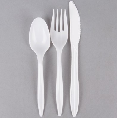 EaMaSy  Party   Wrapped Medium Weight White Plastic Cutlery Set with Knife, Fork, and Spoon