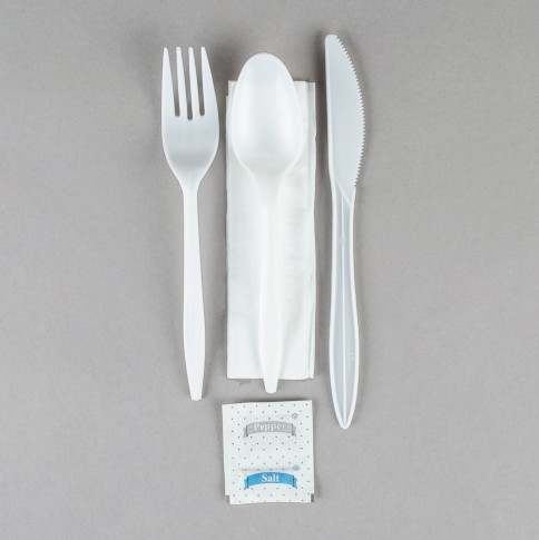 EaMaSy  Party   Wrapped White Medium Weight Plastic Cutlery Pack with Napkin  Salt / Pepper Packets