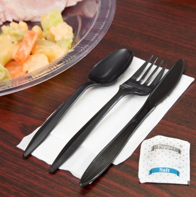 EaMaSy  Party   Wrapped White Medium Weight Plastic Cutlery Pack with Napkin  Salt / Pepper Packets