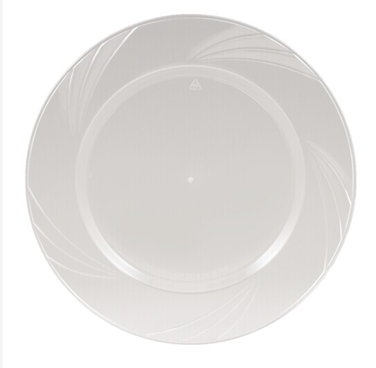 EASY PARTY 10.25'  Upscale Plastic Clear Dinner Plates Accented With a Swirled Fan Pattern