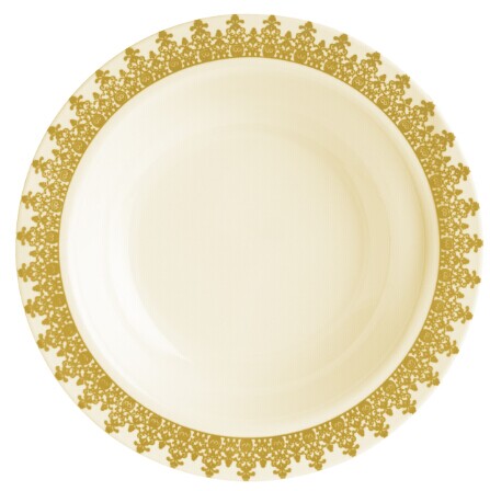 EASY PARTY  12 Oz. Ornament Ivory With Gold Design Soup Bowl