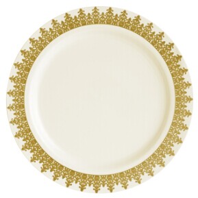 EASY PARTY 7.5" Ornament Plastic Ivory And Gold Dinner Plates