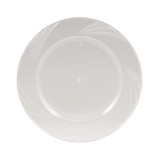 EASY PARTY 9'  Upscale Plastic Clear Dinner Plates Accented With a Swirled Fan Pattern