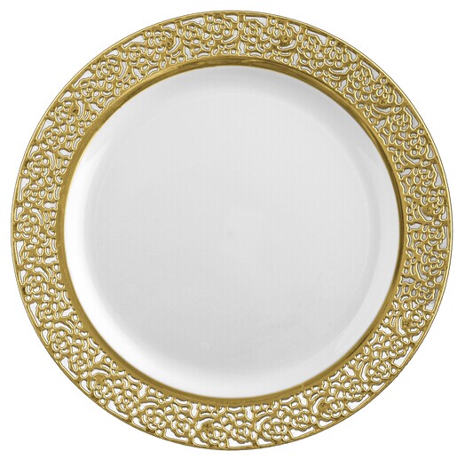 Easy Party Decor China-Like Inspiration 10.25" White-Gold Plastic Plates