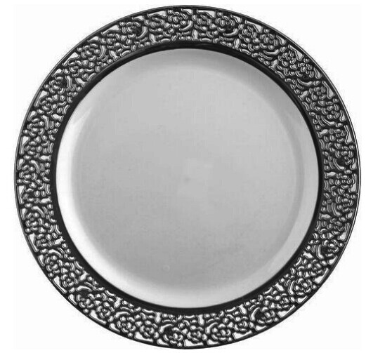 Easy Party Decor China-Like Inspiration 10.25" White-Silver Plastic Plates