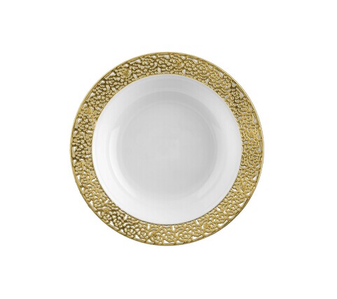 Easy Party  Decor China-Like Inspiration 5 oz. White-Gold Soup Plastic Bowls