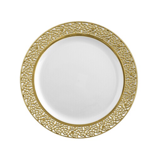 Easy Party Decor China-Like Inspiration 7.25" White-Gold Plastic Plates