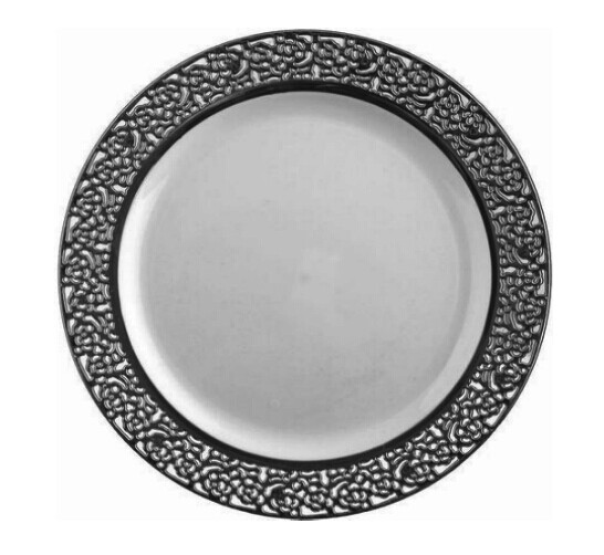 Easy Party Decor China-Like Inspiration 9" White-Silver Plastic Plates