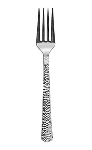 Hammered Effect Polished Silver Plastic Forks