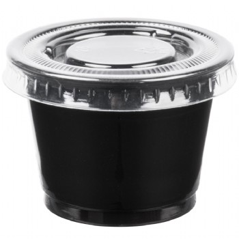 EaMaSy Party  1 oz.   Black Plastic Souffle Cup /Portion Cup