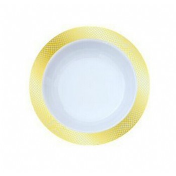 EaMaSy Party 12 oz. White Bowl with Gold Lattice Design