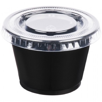 EaMaSy Party  2.5 oz.   Black Plastic Souffle Cup /Portion Cup with Lid