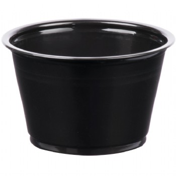 EaMaSy Party  4 oz.   Black Plastic Souffle Cup /Portion Cup with Lid