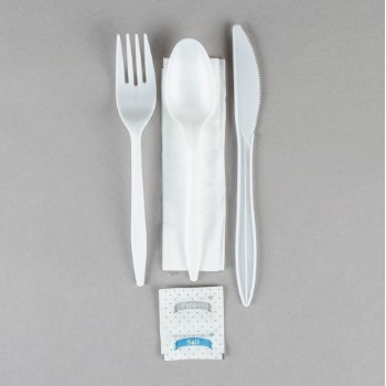 EaMaSy  Party   Wrapped White Medium Weight Plastic Cutlery Pack with Napkin  Salt / Pepper Packets