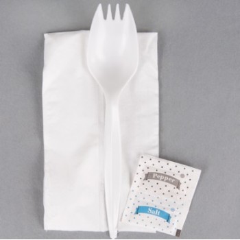 EaMaSy  Party   Wrapped White Medium Weight Plastic Spork, Napkin, and Salt / Pepper Packets Kit