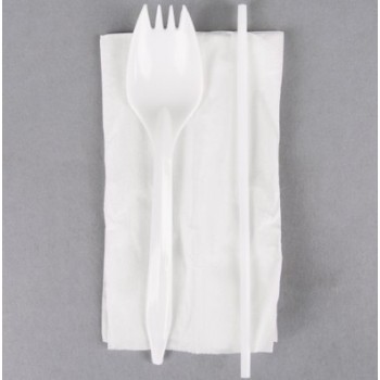 EaMaSy  Party  Wrapped White Medium Weight Plastic Spork, Straw, and Napkin Kit