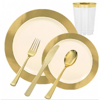 EASY PARTY Cream Gold Border Premium Tableware - Grand Wedding Package