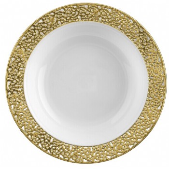 Easy Party  Decor China-Like Inspiration 12 oz. White-Gold Soup Plastic Bowls