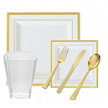 EASY PARTY Plastic Square Splendor Gold-Bone