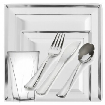 EASY PARTY Plastic Square Splendor Silver-White