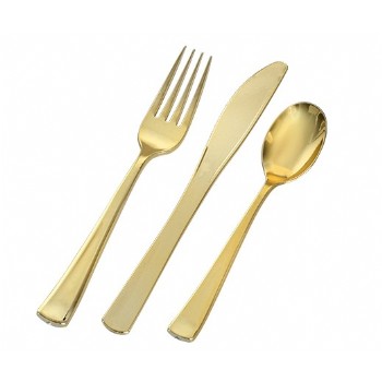 GOLD SEECRETS POLISHED GOLD PLASTIC CUTLERY SETS