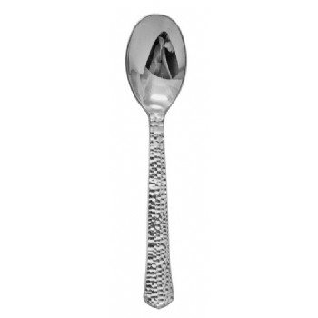 Hammered Effect Polished Silver Plastic Teaspoons